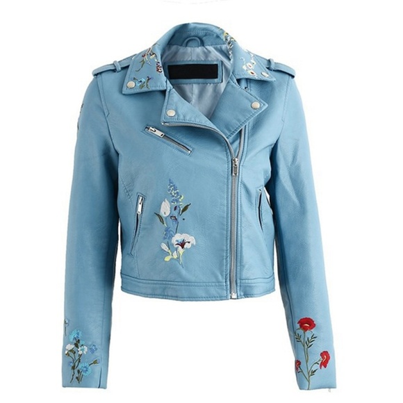 Glam Girl Fashion Jackets & Blazers - NWT Embroidered Vegan Leather Jacket